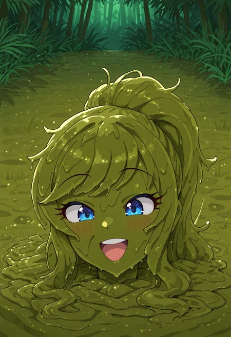 1girl, ohtsuki yui, green mud-covered, neck-deep, (happy:0.8), colored skin, jungle,
very awa, masterpiece, best quality, amazing quality <lora:sdxl_lightning_8step_lora:1> <lora:V26_Mud_Quicksand_Illustrious-000010:2>