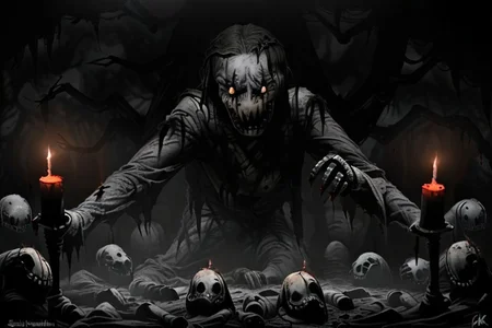 Photography, photorealistic, insanely real life detailed, 8k, highest resolution possible, sharp focus, taken with professional DSLR and lenses, cinematic, taken best skilled cinematographer,
mong, monster, horror \(haunted house\), Darkness,
haunted house,night,dark,sparse Candlelight, creepy, scary,terrifying
horror movie atmosphere, cinematic dark night time lighting and dramatic shadows,