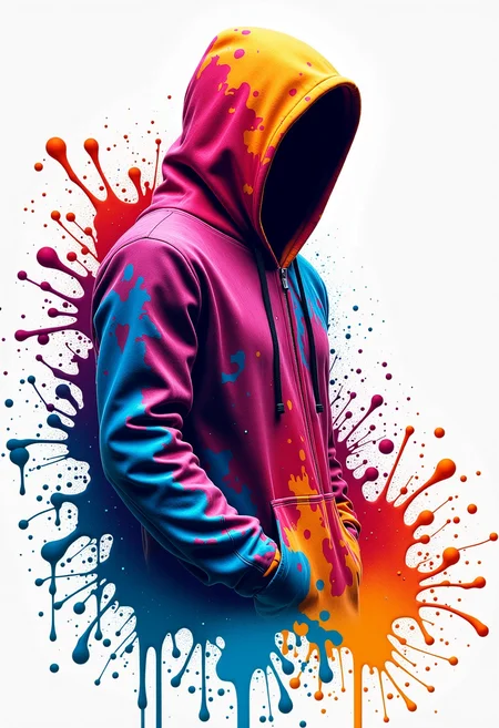 score_9, score_8_up, score_7_up, <lora:Ink_Splats:1>, ink splats, reaper wearing rainbow hoodie, river, color
