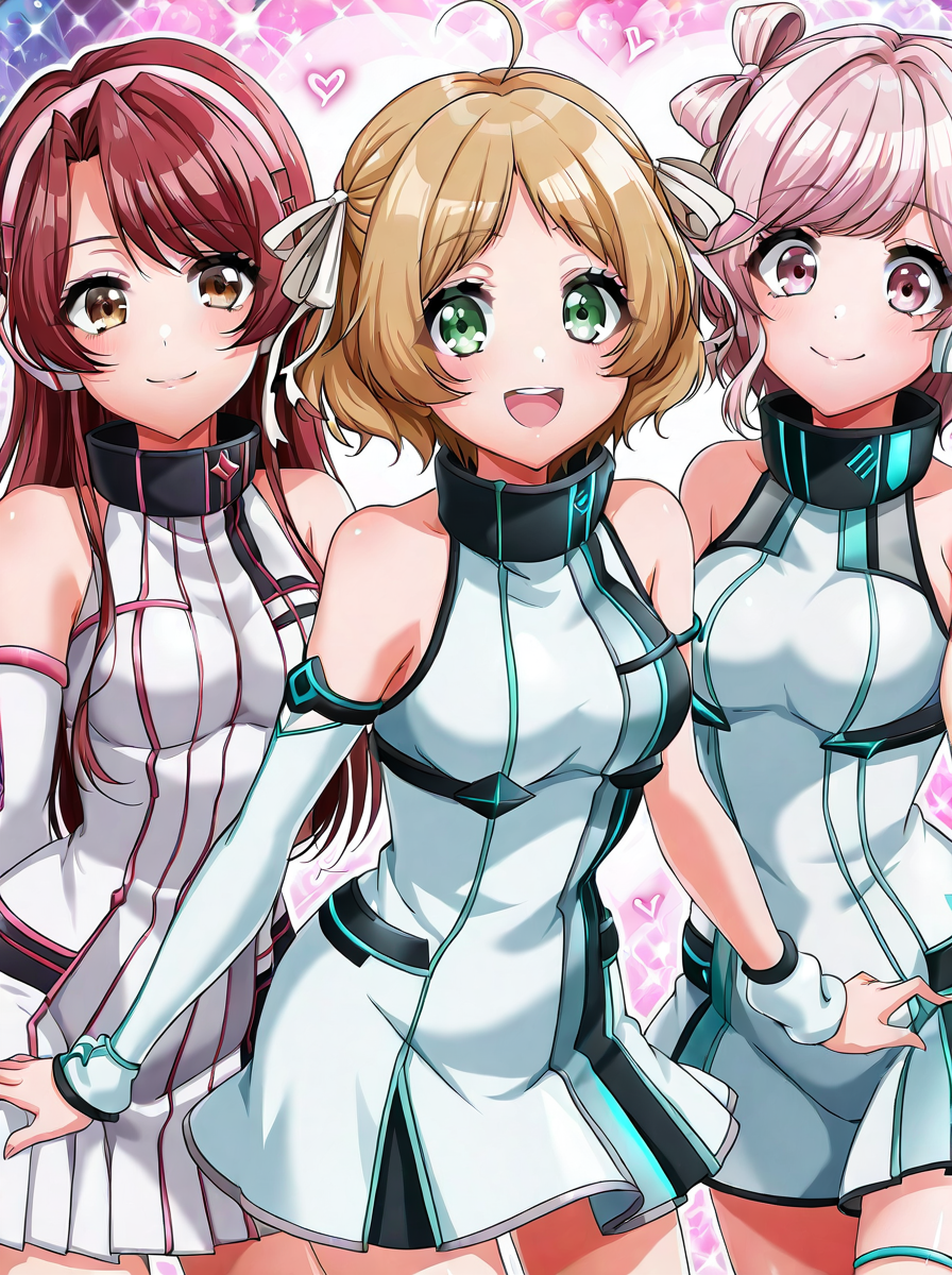 shiny skin, posing,
<lora:d4dj.il:1>,
d4dj,
(4girls:1.5), 
miiko, kurumi, miyu, haruna, 
heart, bloom, sparkle, glitter, 
bandbbb,