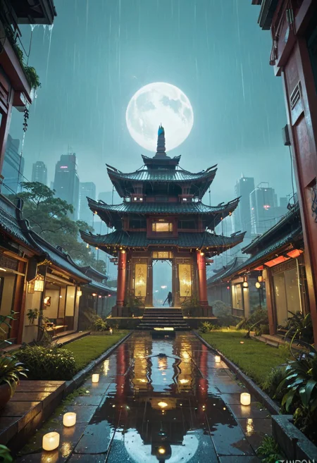 score_9, score_8_up, score_7_up,score_6_up, holding ,
cw02lost, a forgotten, oriental temple made of Obsidian Jade in a cyberpunk city, at night, neons, lights, storm, rain, reflections,cw02lost,starry dark night