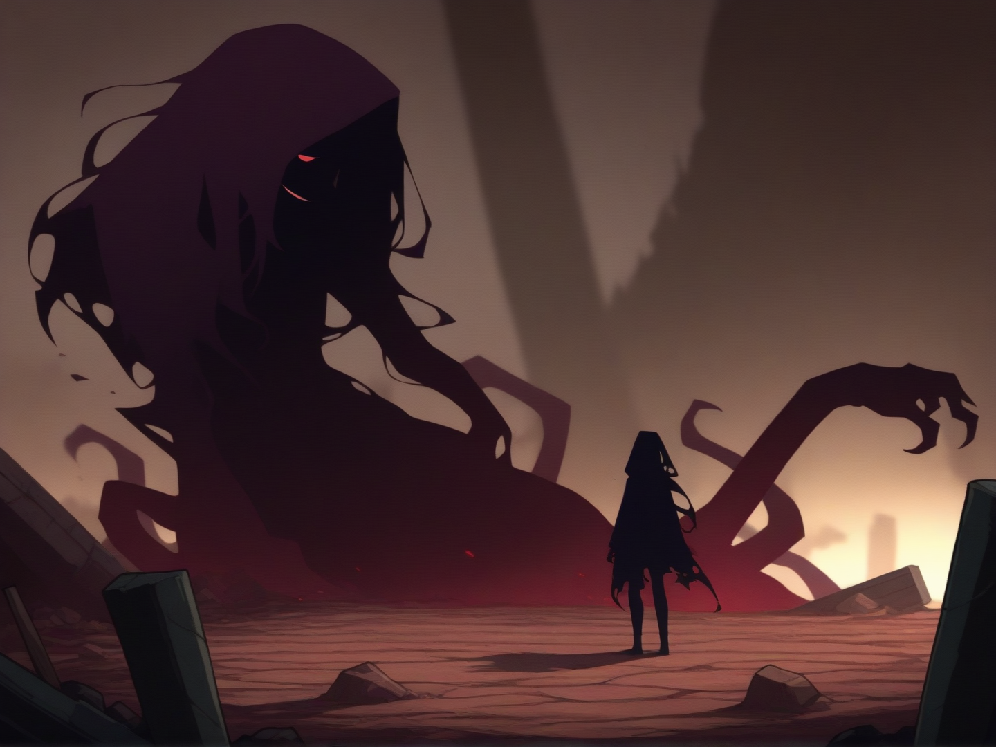 2. Behind her, a shadow formsâan incubus watching silently, smirking.
incubus, shadow_figure, 1girl, looming, ruins_setting, corrupted_aura
 <lora:DarkfireStyle19v2:1.0>