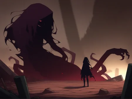 2. Behind her, a shadow formsâan incubus watching silently, smirking.
incubus, shadow_figure, 1girl, looming, ruins_setting, corrupted_aura
<lora:DarkfireStyle19v2:1.0>