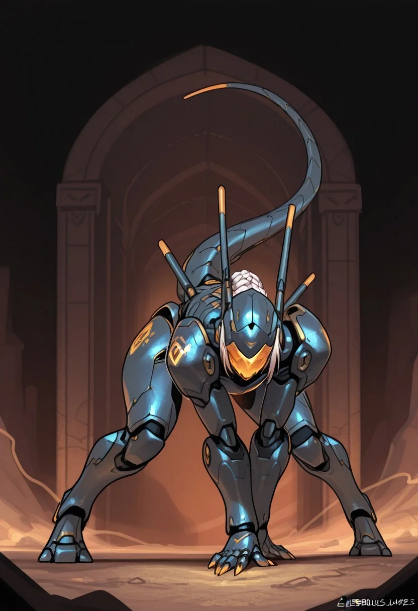 1girl, gorgeous girl , petite body , braided hair , armours, highly detailed , exoskeleton armour, exoskeleton hands and legs , chest armour, armoured panties , armoured exoskeleton ,mechanical hands,standing , legs apart, concept art, mechanical animal legs, pose , tail, mechanical claws, (((hands on ground))), arch
masterpiece ,best quality ,amazing quality, electrical dragon face lines ,specifies ,fizzz , dynamic pose, ((side view))