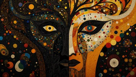 Medieval themed artwork depicting black-toned oak tree face, rococo, intricate white and orange recursion, eldritch, billowing dark glitter, very detailed. The overall feel of the image is painterly. Additionally the image incorporates elements of mixed media including flowing lines drawn with fine pens and appliqued goldleaf. The general effect is of timeless fine art elegance. <lora:midjourney_whisper_chromaplex_v1:0.7> <lora:BookOfKells-Rapid:0.6> <lora:Paper_Marbling_Flux:0.6>