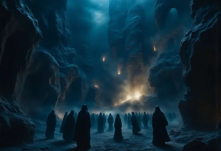 A vast and endless underworld, Sheol stretches beneath the earth like a forgotten chasm, its atmosphere thick with an eerie, otherworldly silence. The ground is cracked and lifeless, composed of blackened stone and ashen dust, while towering jagged pillars fade into an eternal twilight. The air is heavy with a ghostly mist, swirling around the countless shadowy figures, endless in number, stretching as far as the eye can see.
These spectral forms, their shapes flickering between solid and translucent, drift aimlessly in the gloom—faceless, hollow-eyed, their bodies blurred between existence and nothingness. Some stand motionless, frozen in time, while others shuffle forward in eternal silence, lost to the void. Their outlines waver, dissolving like smoke only to reform again, as if trapped in an endless loop of forgotten souls.
Dim, flickering lights, like dying embers, float aimlessly in the gloom, casting faint, shifting glows over the abyss. The walls of Sheol seem to stretch infinitely, carved with ancient, unreadable inscriptions, whispering the secrets of the dead. Deep within, shadowy doorways hint at even darker depths, places where the silence is broken only by the distant echoes of murmured laments.
A sense of vast isolation and eerie tranquility lingers, as if time itself has lost meaning. There is no fire, no torment—only the weight of eternal stillness, the mournful whispers of the countless souls that have long faded from the world above.
Ultra-detailed, cinematic lighting, dark fantasy, gothic realism, atmospheric and haunting, hyper-realistic textures, eerie and mystical composition. DarkAtmosCE style, aidmamj6.1