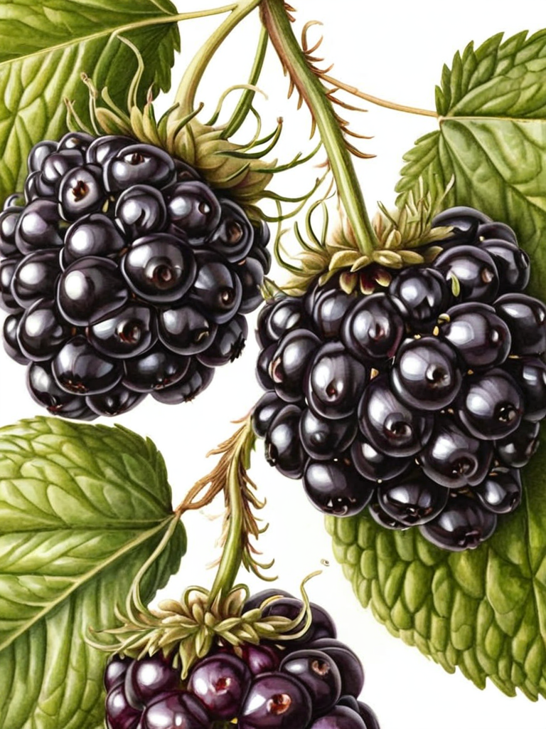 detailed, blackberries head by ingrid-elias, botanical art, white background <lora:ingrid_elias_style:1.0>
