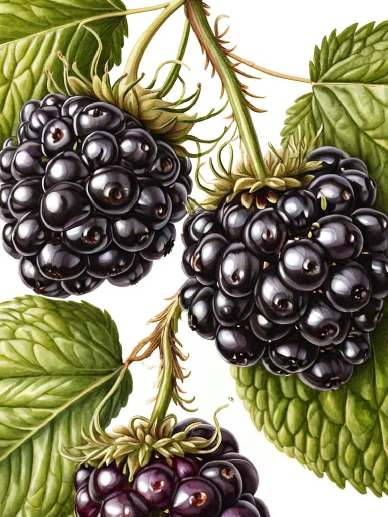 detailed, blackberries head by ingrid-elias, botanical art, white background <lora:ingrid_elias_style:1.0>