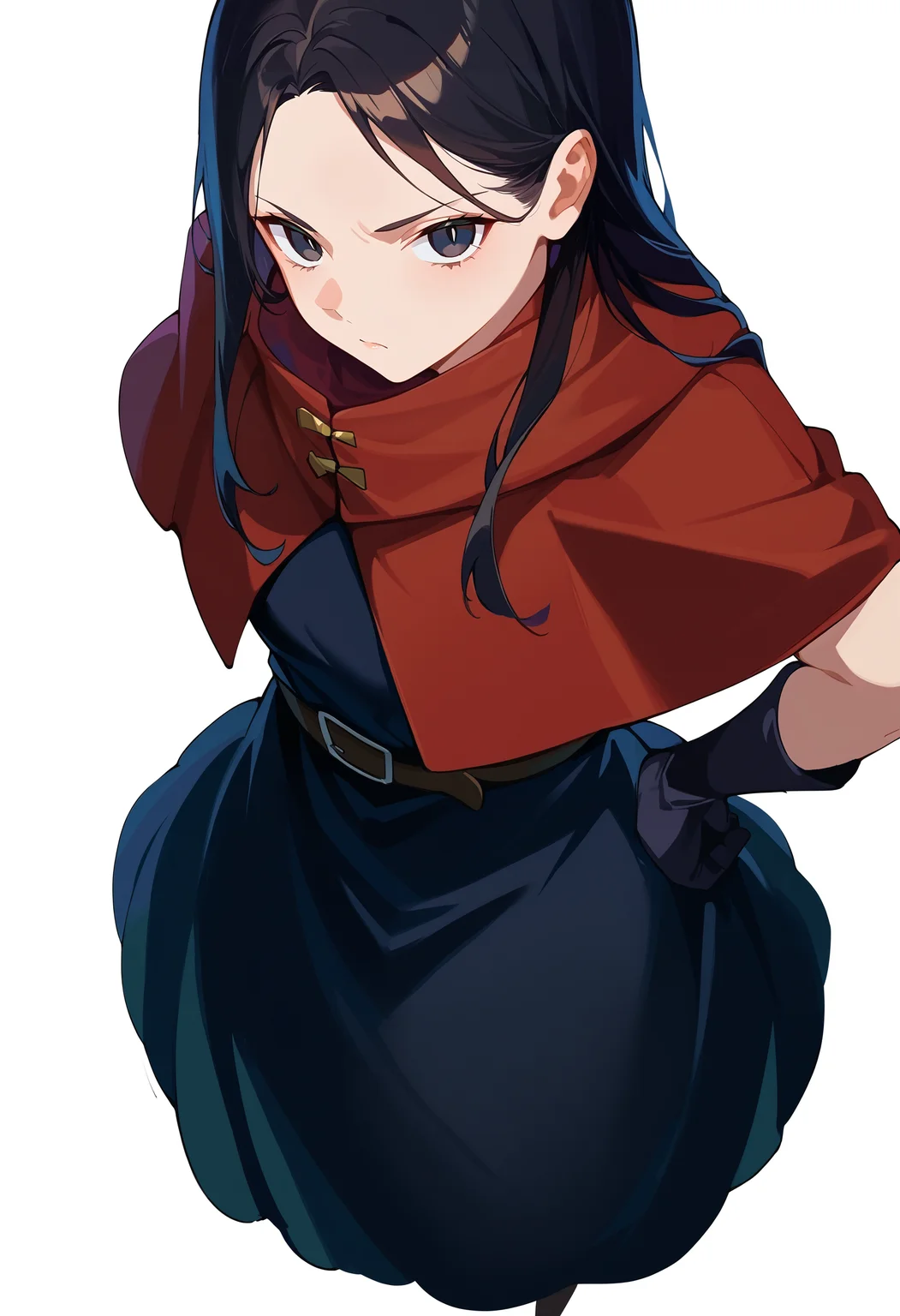 score_9,score_8_up,score_7_up,score_6_up, source_anime,
rin \(dungeon meshi\), 1girl, solo, long hair, black hair, gloves, dress, dungeon meshi, black gloves, belt, black dress, black eyes, red capelet,
hand on own hip, from above,
standing, looking at viewer,
white background, simple background,
masterpiece, best quality, very aesthetic, absurdres
<lora:dungeon_meshi_collection_v23:1>