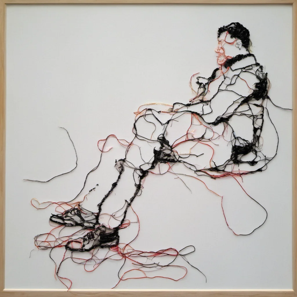 <lora:SDXL_needlework_Sa_May:1> needlework,  a man seating with shoes