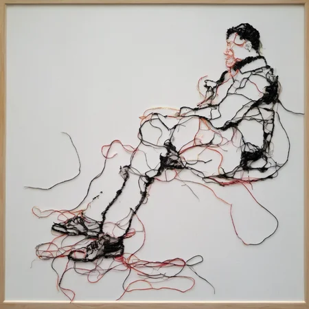 <lora:SDXL_needlework_Sa_May:1> needlework, a man seating with shoes