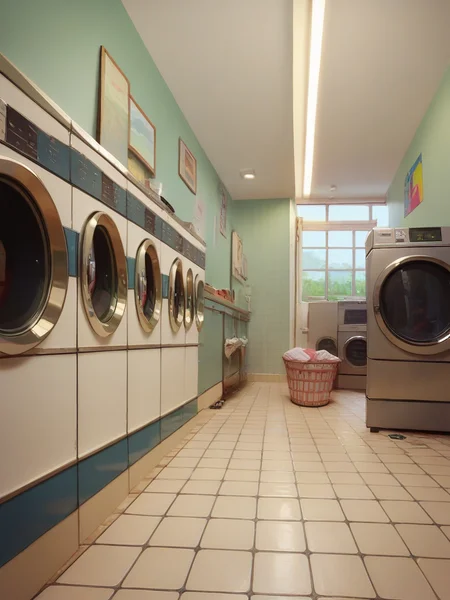 score_9, score_8_up, score_7_up, score_6_up, <lora:l4undrym4tXLP:0.6> l4undrym4t, washing machine, scenery, indoors, tiles, 1girl