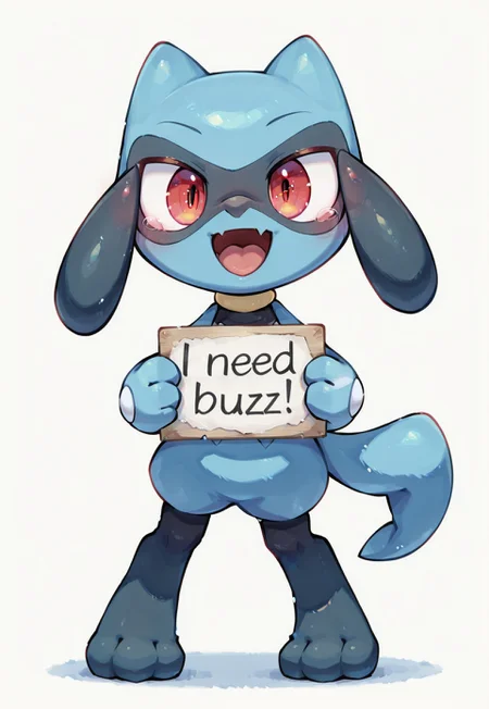 riolu, clothed pokemon, solo, tongue, open mouth, full body, looking at viewer, smile, skin fang,
masterpiece,best quality,amazing quality, newest, very awa,
happy, open mouth, teeth, masterpiece, best quality, amazing quality, 8k, face focus, face only, looking at viewer, holding sign with text "need buzz", buzz