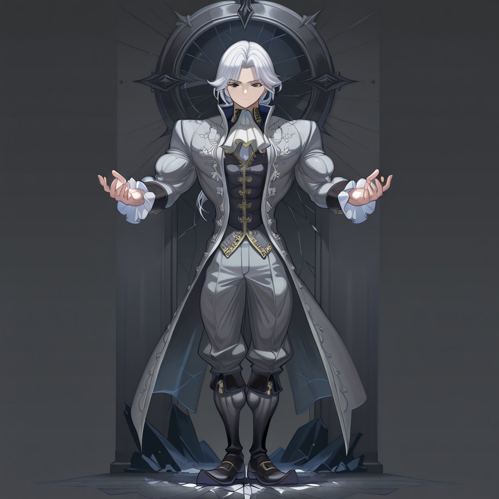score_9, score_8_up, score_7_up, score_6_up, score_5_up, score_4_up, high quality, (handsome), (detailed eyes), (detailed face), full body, ((perfect face)), master piece, best high quality, ultra details, intricate details, male focus, detailed body, detailed background, perfect anatomy, masterpiece, high quality, best quality, amazing quality, very aesthetic,, absurdres, ((husk form)), shattered photo frame, IDV_Joseph standing in the snow, dark atmosphere, cracked face, black eyes, long white hair, gray coat, Hyper muscles, veiny muscles,  shredded muscles, extreme muscles