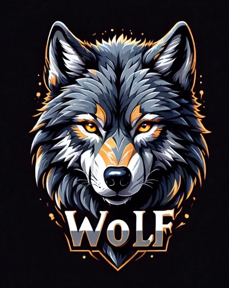 Wolf t-shirt design, text logo: WOLF, flat colors, black background, <lora:Harrlogos_v1.1:1> <lora:last:1>