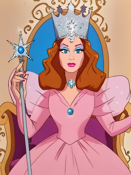 1girl, solo, looking at the viewer, ,  flirty, cowboy shot, rating_safe
<lora:Glinda:1> glinda, pink dress, long hair, crown, makeup, blue eyes, brown hair, lipstick,
<lora:Artist_Style_-_Melkor_Mancin_Romulo_Mancin_Style_PDXL:.55>  <lora:Scooby-Doo_1999_style:.65> <lora:PerfectEyesXL:1> perfecteyesâââ