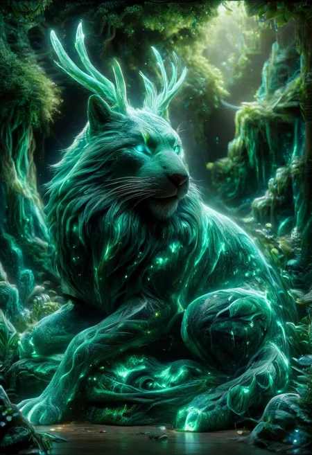 Transforming Worlds with Malachite, intricate animal sculptures, 3D render, hyper-realistic details, vibrant textures, natural lighting, by artists like Greg Rutkowski and Artgerm, showcasing a lush environment, 8k resolution, fantasy theme.
3d-rendering, concept-art, digital, dreaminess, futuristic, multimedia, sculpture, virtual-reality
concept-art, awesome full color, fantasy, epic, majestic, magical, dreamy, perspective, light and shadow, moody, epic, 
beautiful, painterly, aesthetic, textural, vivid, vibrant, intricate details, highly detailed, ultra-detailed, absurdres, 
ais-blmn, 
malachite_style