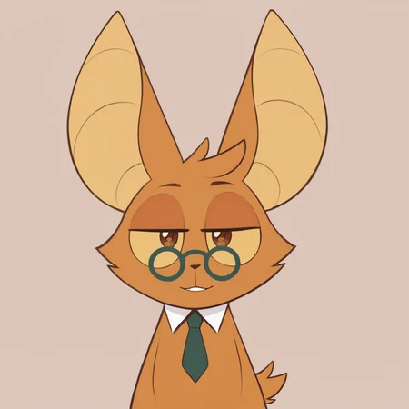 score_9, score_8_up <lora:Onynring-PONY:0.8> onynring, orange body, yellow sclera, brown eyes, glasses, detached collar, tie, male, standing, looking at viewer, simple background