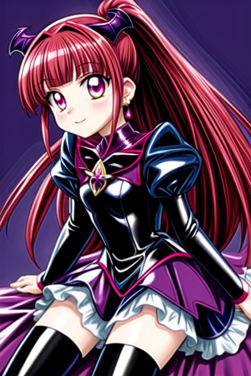 Bad_End_Precure, DarkPrecure, evil corrupted princess wearing dark pastel (ruffled:1) (gleaming latex:1) gown with (long latex vampire cloak:1) and latex gauntlets, soft lighting, ruffles,
(vmpr),
<lora:more_details:1>,