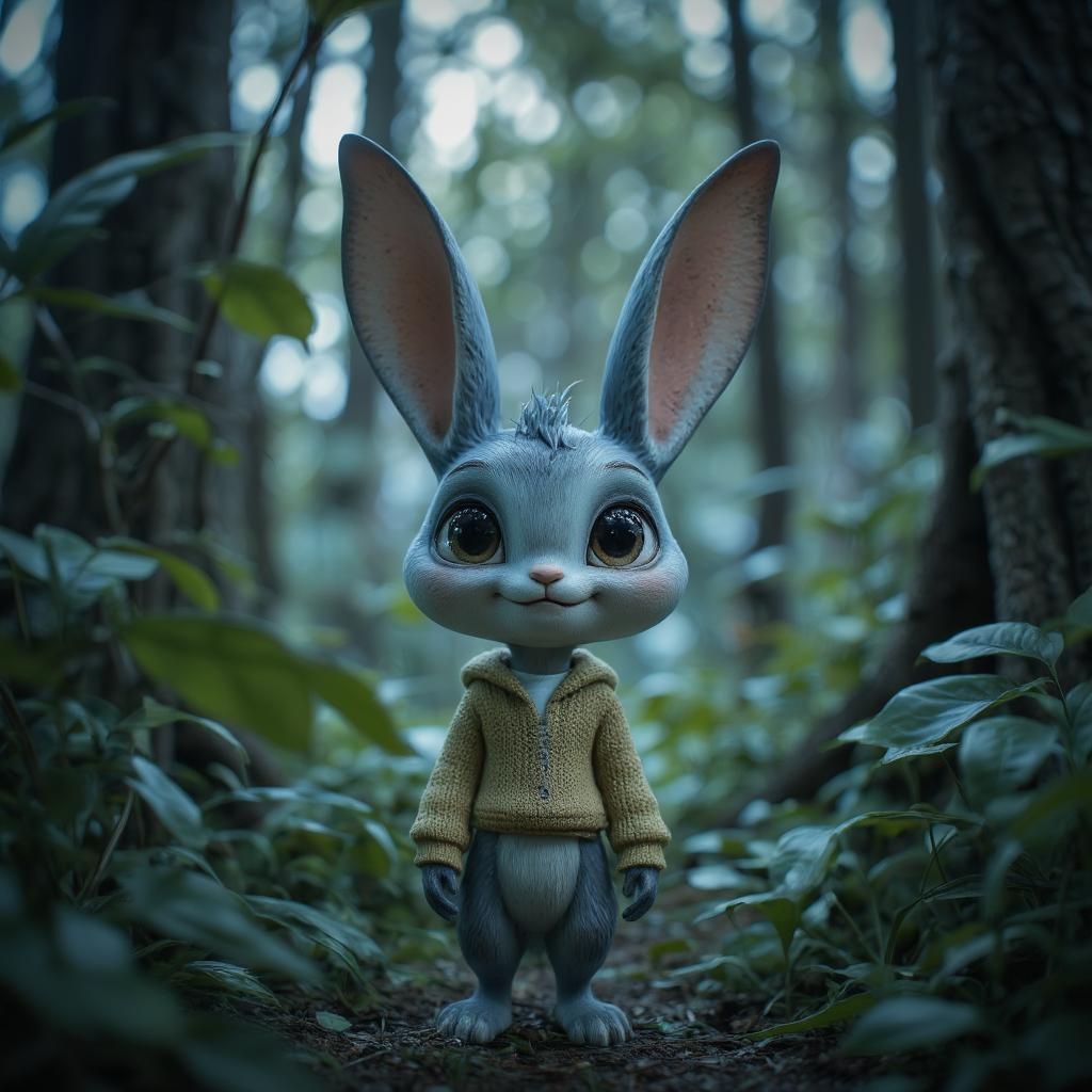<lora:Cute_Collectibles.safetensors:1>
The scene abruptly shifts from the serene, almost ethereal forest to a hauntingly somber atmosphere as a dramatic 'Game Over' screen overlays the landscape. The tranquil blue creature, a mix of rabbit and feline, now stands motionless, its large, expressive eyes reflecting a deep, unspoken sorrow. The creature, a 32-year-old adult with a fur texture that shimmers under the now dimmed light, wears a yellow hoodie over a beige sweater and a white shirt, a stark contrast to the newly oppressive environment.
The once soft, diffused light now seems to drain away, replaced by a cold, pallid glow that casts long, foreboding shadows through the forest. The lush greenery, which moments ago thrummed with life, now appears muted and lifeless, as if the forest itself is mourning the creature's defeat.
The creature's elongated ears, showing pinkish interiors, droop low, and a sense of finality hangs heavy in the air. The forest, once a place of peace, now feels like a silent witness to a tragedy. Memories of past triumphs and the joy of exploration flicker in the creature’s eyes, but they are quickly overshadowed by the weight of failure and the bleak realization of what has been lost.
The ground beneath the creature's feet seems to tremble, a subtle yet powerful indication of the world’s response to this dramatic turn. The air is thick with a sense of loss, and the forest, once a sanctuary, now feels like a prison, a place from which there is no escape. The creature stands alone, a silent figure in a world that has suddenly become too quiet, too still, and too final.
