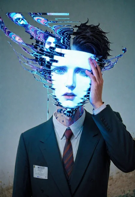 He lifts his head from his head, his eyes on strands of eyes, and in the glitch light handmade and homespun, he sees the visions of pasts lost in enigmatic phantoms and faces of light