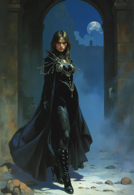 Frank Frazetta fantasy oil painting,  dark fantasy aesthetic. , digital artwork of a futuristic, natural colors, , epic.  luminescence, ultra realistic, hyper detailed, soft lighting , (Frank Frazetta), epic scale.
(detailed digital painting, detailed oil painting).

realistic photo, Frank Frazetta, ,perfect lighting,beautiful illustration,ultra-realistic, modest, beatiful, masterpiece, super detailed, breath taking, best quality, portrait shot. A dark courtyard. Argentine tango. There is a woman standing. (Tall woman, tight-fitting graphite velvet suit, wide hips, fully clothed, long sleeves, feminine hourglass figure. brown long hair, realistic skin, high-fitting boots from Cordoba, brocade cape). Dynamic, effective pose, looks at us with a sly look. The background is gradient dark fog, smoke. Emotional photo, dynamic pose., . . masterpiece, best quality, , medium-format camera, high-contrast, dramatic lighting, striking composition, The background is minimalist, a gradient of shadowy blue tones, amplifying the ethereal and futuristic ambiance of the scene. The overall composition feels cinematic, blending high fashion with a science fiction aesthetic. . Exquisite cyberpunk. retroFuturism. , , 

masterpiece, best quality, medium-format camera,  high-contrast, dramatic lighting, striking composition,  

The background is minimalist, a gradient of shadowy blue tones, amplifying the ethereal and futuristic ambiance of the scene. The overall composition feels cinematic, blending high fashion with a science fiction aesthetic. . Exquisite cyberpunk. retroFuturism.Frank Frazetta,
..razum  
 .

 An otherworldly atmosphere.
(Depth of field), low saturation,detail. mythp0rt Stylish, charismatic. ,.
masterpiece,   ,KNRm,   embedding:SD15\charturnerv2, CPA,

Otherworldly atmosphere. aidmamj6.1
(Depth of field), low saturation,detail. mythp0rt Stylish, charismatic


