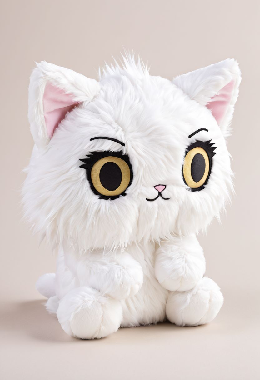 score_9, score_8_up, score_7_up, score_6_up, score_5_up, score_4_up  <lora:woafu_plushify_sdxl_v02:1> single, plushify, character stuffed toy, chibi, adorable cat, extremely detailed, realistic, simple background, fluffy, 8k, masterpiece,