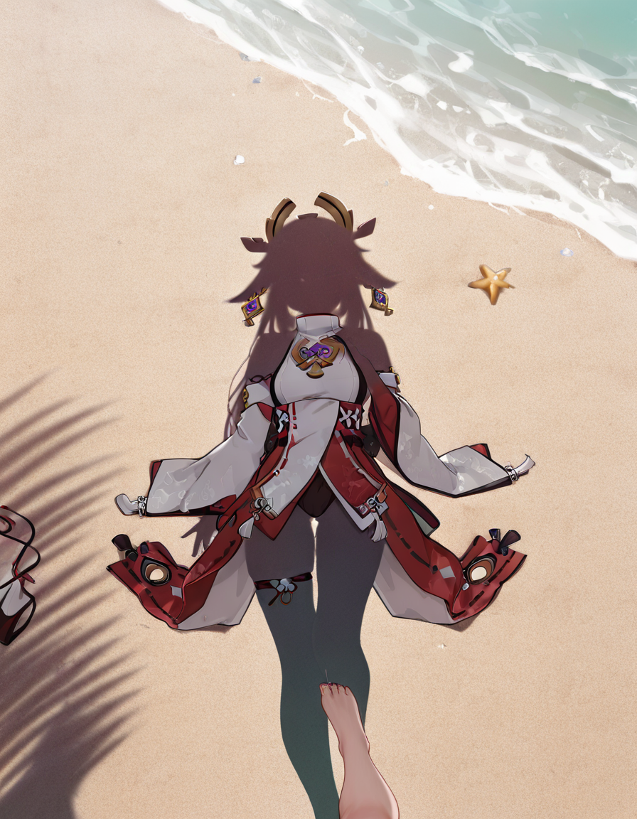 <lora:midis_DressedShadow_V0.5[IL]:1>, dressed shadow \(meme\)  , beach,  pov, yae miko,, masterpiece,best quality,amazing quality,very aesthetic,absurdres,newest,