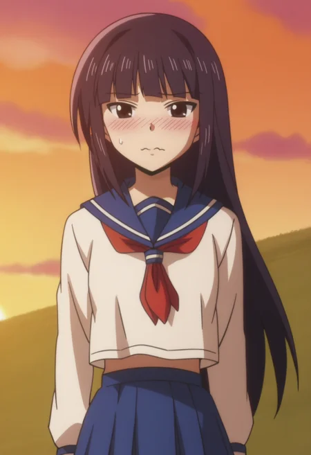 source_anime,anime screencap, anime coloring,intricate details,rating_safe, masterpiece, best quality,
(best quality, absurd res, ultra detailed),,(4 finger:0.5),1girl, ((solo)), good eyes,perfect eyes,,detailed eyes, zPDXLxxx , zPDXL3,detailed, detailed face
BREAK
solo,sunset theme,standing,front view,upper body,
yassan, 1girl, black hair, long hair, school uniform, serafuku, skirt,
blushing, wavy mouth, looking in the distance,
, <lora:add-detail-xl:2> <lora:Yassan:0.8>