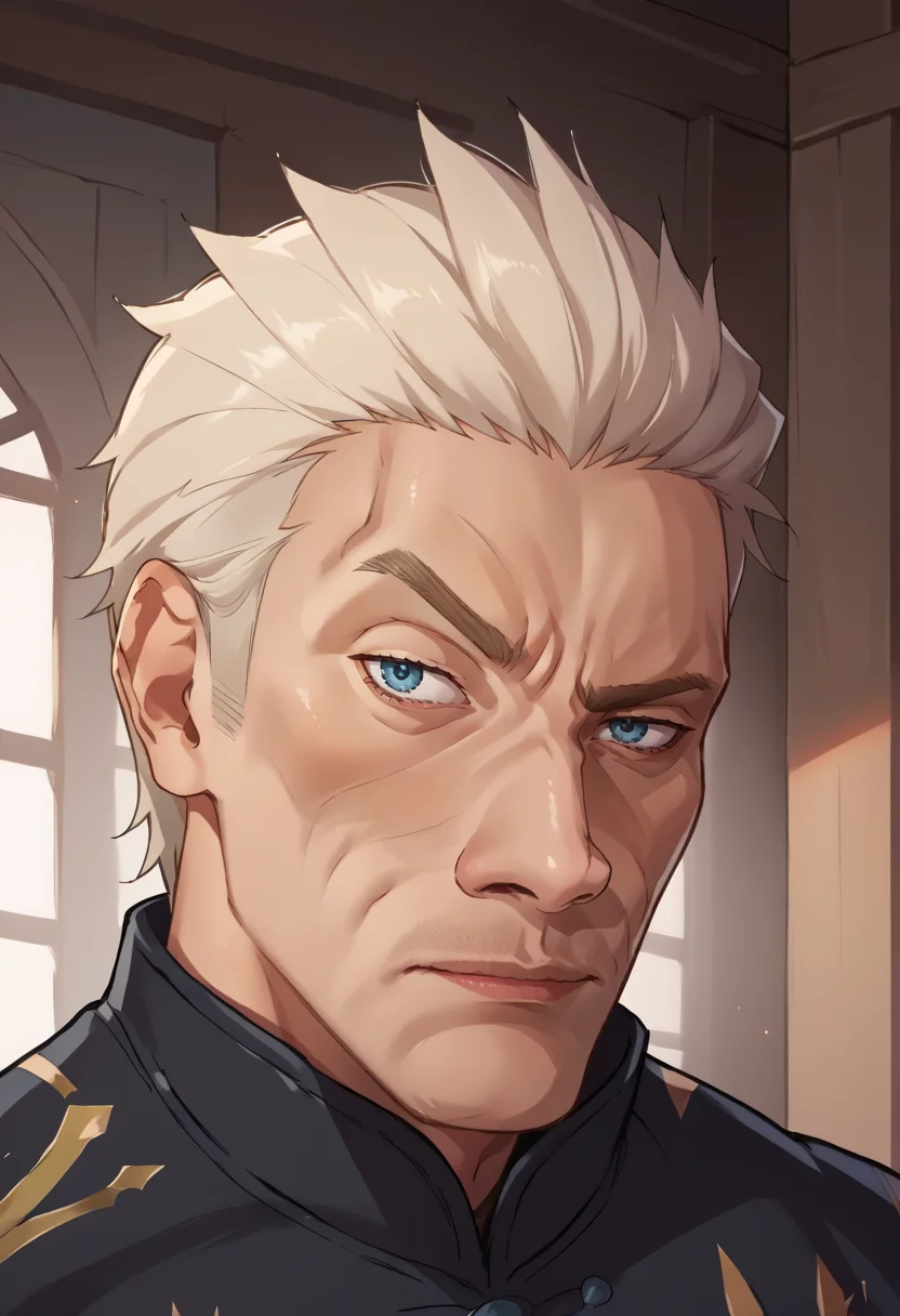 score_9, score_8_up, source_anime, 1boy, rockseyebrowraise, <lora:RocksEyebrowRaise_XLPD:1>, upper body, raised eyebrow, thick eyebrows, <lora:dmc5_vergil_ponyXL:1>, dmc5vergil, black coat,