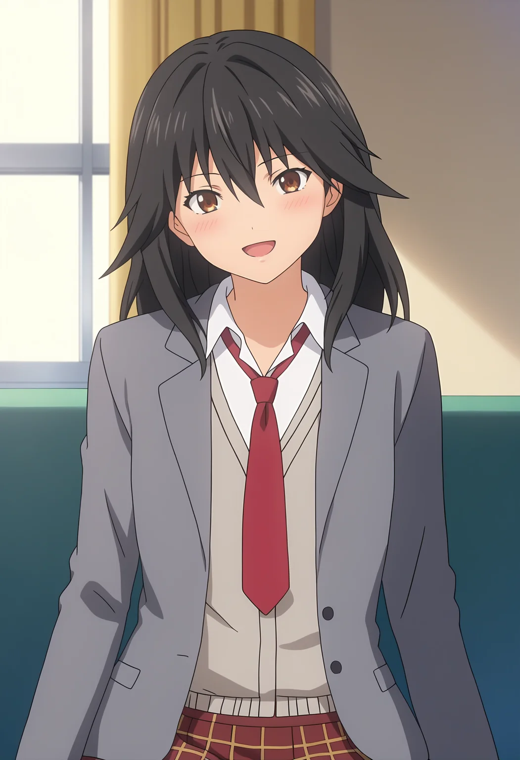 score_9, score_8_up, score_7_up, source_anime,
BREAK
1girl, solo, anime screencap, anime coloring,
<lora:shiMisakiV1:0.8> msblazeron, black hair, brown eyes, long hair, hair between eyes,
grey jacket, white shirt, school uniform, red necktie, long sleeves,
blazer, pleated skirt, plaid skirt, grey cardigan,
looking at viewer, smile, blush, head tilt, finger to mouth, open mouth,