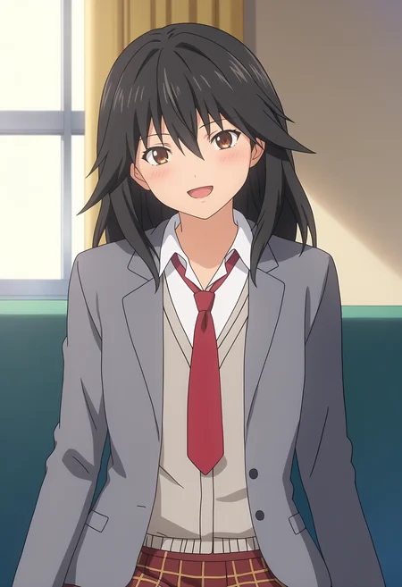 score_9, score_8_up, score_7_up, source_anime,
BREAK
1girl, solo, anime screencap, anime coloring,
<lora:shiMisakiV1:0.8> msblazeron, black hair, brown eyes, long hair, hair between eyes,
grey jacket, white shirt, school uniform, red necktie, long sleeves,
blazer, pleated skirt, plaid skirt, grey cardigan,
looking at viewer, smile, blush, head tilt, finger to mouth, open mouth,