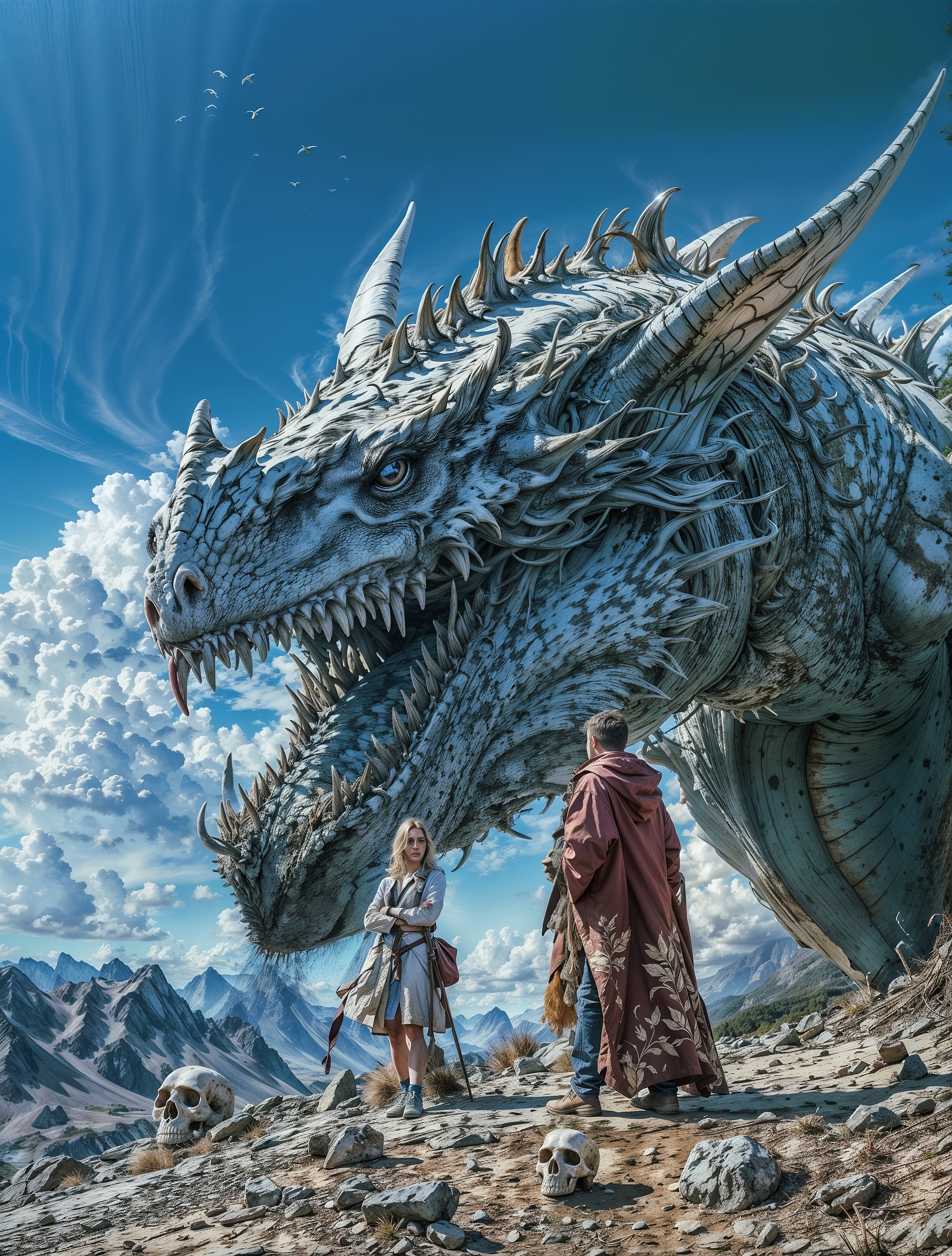 there is a man and a woman standing next to a dragon, highly detailed fantasy art, hyperrealistic d & d fantasy art, detailed fantasy art, dragonlance illustration, d & d fantasy digital art, dungeons and dragons fantasy art, realistic fantasy illustration, detailed fantasy illustration, highly detailed digital artwork, detailed fantasy digital art, fantasy highly detailed, 4k fantasy art
