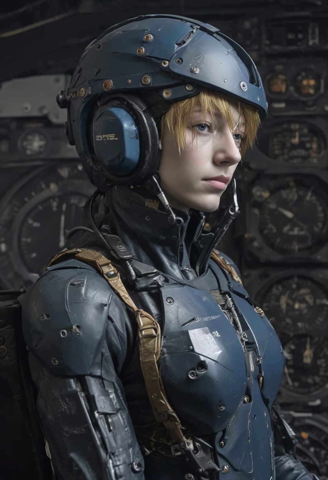 Blame by Tsutomu nihei, realistic, blue cyborg, no humans, clock, english text, cables everywhere, gold plated, scenery, easynegative, deepnegative_v1_75t