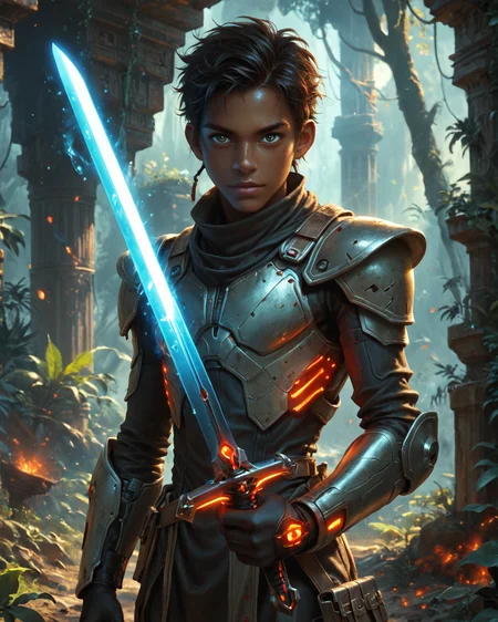 score_9, score_8_up, score_7_up, intricate details, rating_questionable, fantasy setting,
<lora:homri52:1>,
<lora:Plasma_Sword:0.75>,
1boy(human, young man, black skin, african, nigerian, science fiction knight, holding a plasma sword, glowing red Plasma Sword, crackling red energy around the sword, solo, cowboy shot), alien battlefield, craters, trenches, detailed background, depth of field,
best quality,
<lora:ral-chrosc-clr:0.5>, ral-chrosc-clr,
<lora:Expressive_H:0.5>
<lora:xl_more_art-full_v1:0.3>,
<lora:add-detail-xl:0.3>,