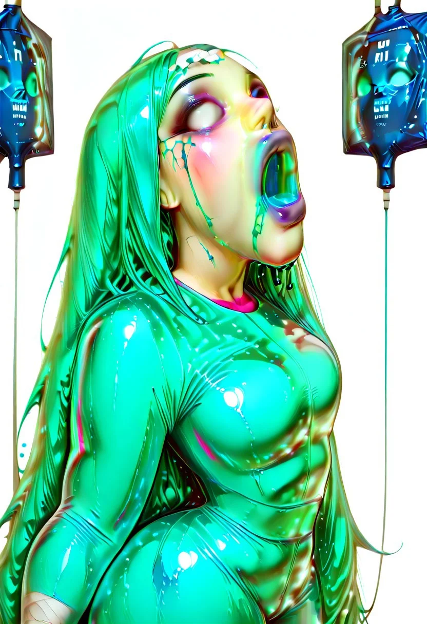 channelstyle, solo, intravenous drip, long hair, hospital gown, bandages, bandaged head, blood, 1girl, aqua eyes, looking at viewer, very long hair, pants, simple background, aqua hair, open mouth, hatsune miku, injury, messy hair, bandaid, empty blood bag, shirt, bandaged arm, cowboy shot, white background, long sleeves, hair down,blue screen of death, glitch,vomiting,
Blue Vomit, masterpiece, best quality, very aesthetic, g0th1c, glowing, neon lights, glowing eyes,, masterpiece, best quality, very aesthetic, easynegative, ltxdoll, (color) dollmask, (color) bodysuit,, covered eyes, covered mouth, covered face,, maskpull, pulling mask,, O-shaped mouth, open mouth, (color) O-ring, (color) inner mouth,, Dollmouth, open mouth, (color) lips, (color) inner mouth,, white eyes, eyebrows, eyeshadow,