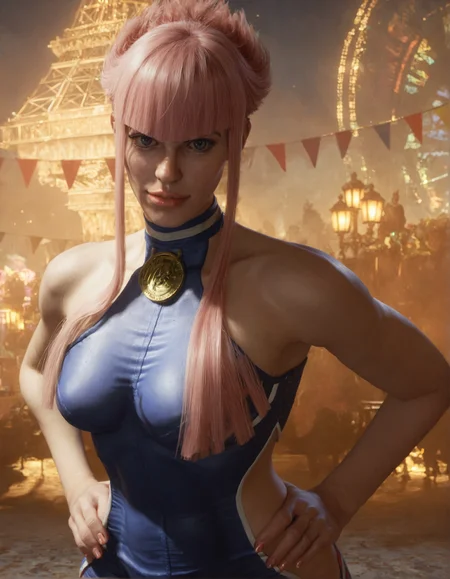 score_9, score_8_up, score_7_up,score_6_up,high resolution,mnon,mnon hair,3d,photo,realistic,pink hair,1girl,solo,upper body,bodysuit,in Paris,volumetric lighting,rim lighting,front view,hand on hip,looking at viewer