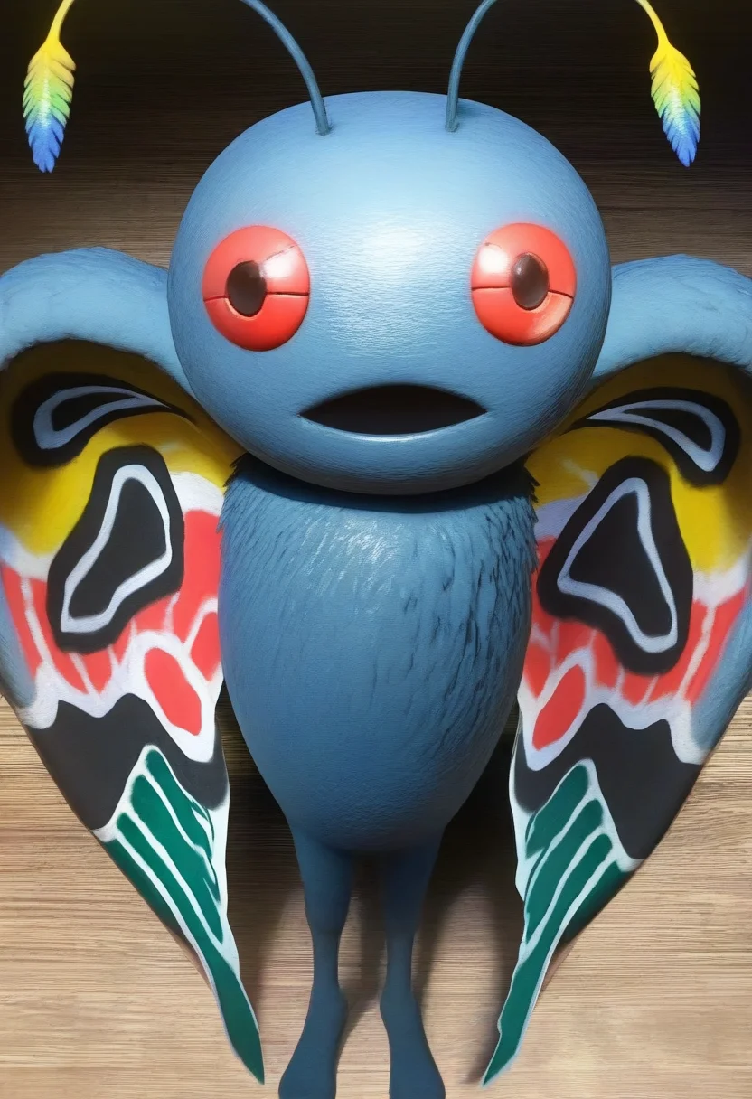 masterpiece, best quality, solo, looking at viewer, <lora:Mothman-illus_Fp:1>, mothman, pokemon \(creature\), no humans, wings, antennae, open mouth, fumo \(doll\), realistic,