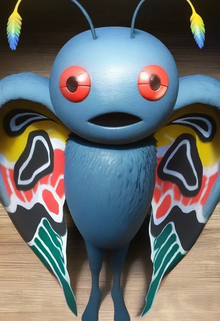 masterpiece, best quality, solo, looking at viewer, <lora:Mothman-illus_Fp:1>, mothman, pokemon \(creature\), no humans, wings, antennae, open mouth, fumo \(doll\), realistic,