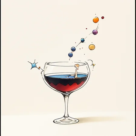 Score_9, score_8_up, score_7_up, score_6_up, BREAK <lora:Delicate_WhimsyPony:1> ArsMJStyle, Delicate Whimsy, The image shows a drawing of a wine glass filled with colorful balls with text written on it., no humans, simple background, border, cup, white background, black border, traditional media, signature, still life, food