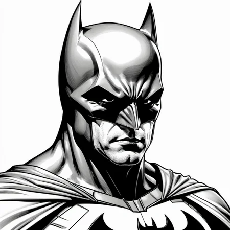 black and white, line art, coloring drawing of batman<lora:Coloring_book_-_LineArt:0.6>, white background, thick outlines