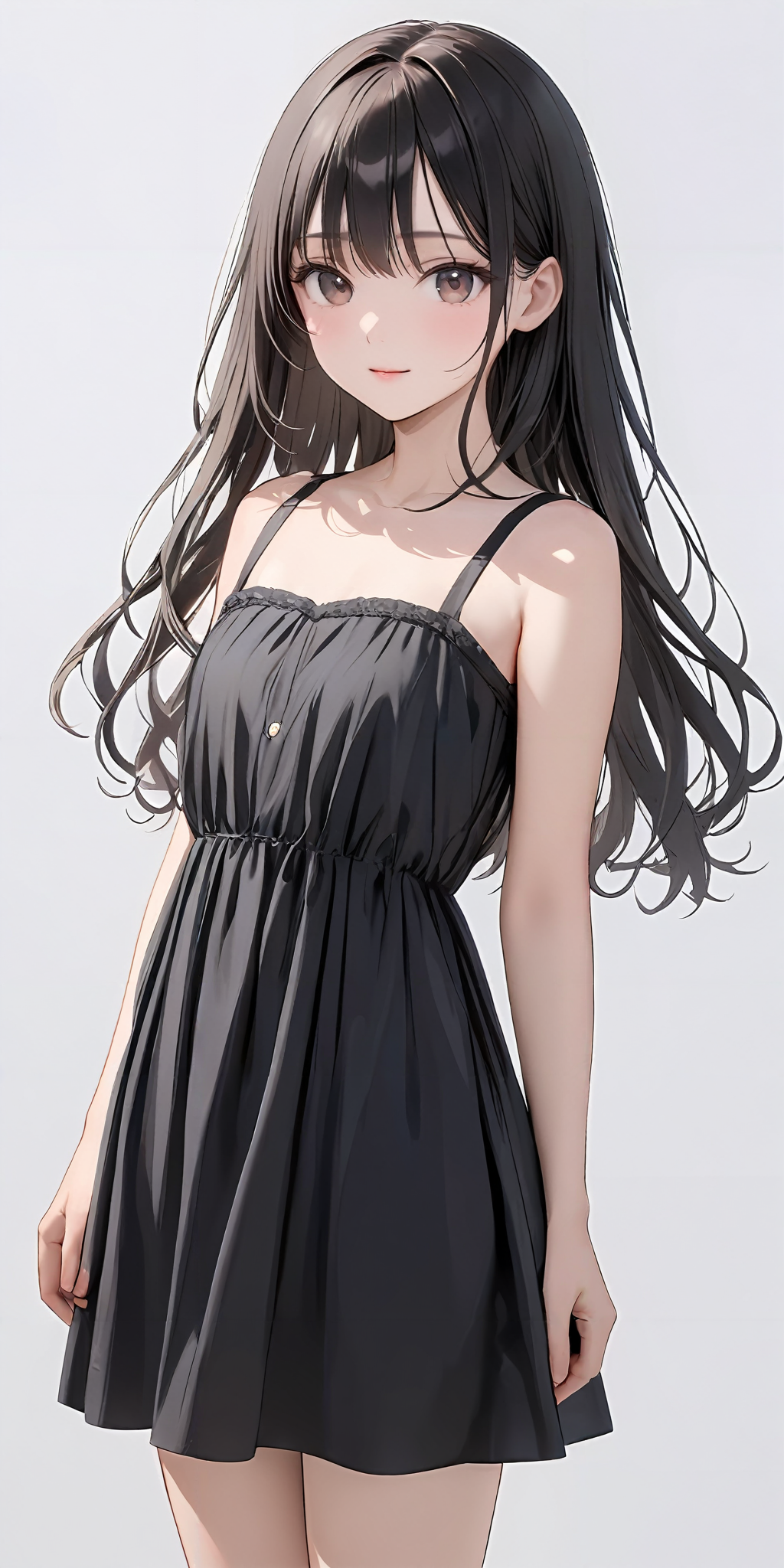 masterpiece,ultra-detailed,best quality,8K,illustration,cute face,clean skin ,shiny hair,girl,simple background
 <lora:add-detail-xl:1>   <lora:camisole dress_XL_V1.0:0.8>jyoji fuku, dress,bare shoulders