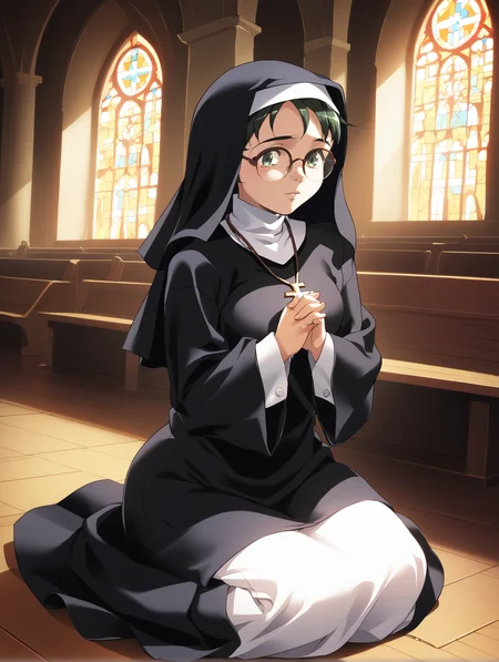 score_9, score_8_up, score_7_up, <lora:mikagura-v2-ponyxl:1>
n0n4ka, glasses, habit
1girl, solo, praying, church