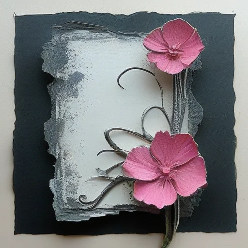 ront of an old card shows white smooth cardstock with silver foil enriched by,.1mm micro liner in black,water soluble graphite,wjite pencil highlight,neon pink and lime highlights,gunmetal silver foil lowlights,hue black and white anne bachelier,
<lora:artfullyparched-v1-000014:1>,