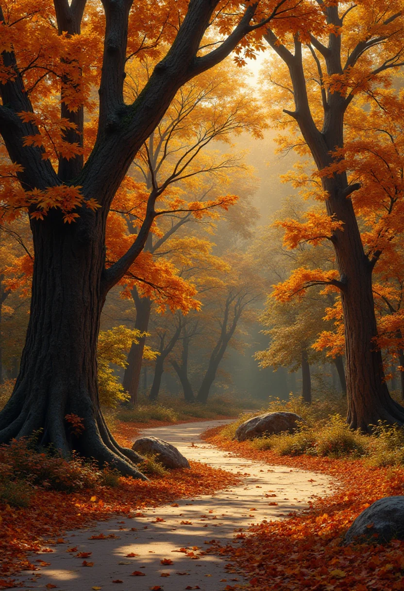 Autumn. Otherworldly. bebop_style, <lora:Cowboy_Bebop_Style:0.8> ,<lora:impossible_geometry_V1.0:0.4> <flux <lora:flux.1_lora_flyway_Epic-detail_v2:1>
