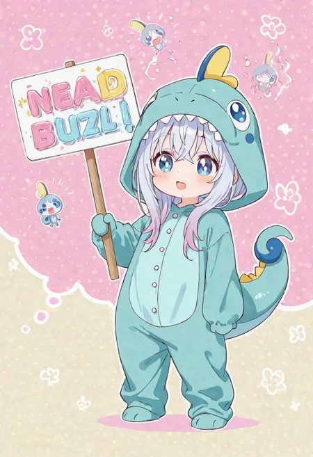 (holding sign with text "need buzz", ) (beautiful girl), dinosaur costume, high quality, detailed, 8k, Intricate details, long hair on bangs,(:3), UHD, detailed depiction, ephemeral beauty, eye highlights.background is plants dreaming A bright room, beautiful light and shadow on the walls and floor, gentle brushstrokes, pastel colors, delicate pastel hues, dreamy,Sobble, masterpiece, best quality, very aesthetic, high resolution, beautiful light.(background is kawaii with dreaming world) droopy masterpiece, best quality, very aesthetic,beautiful light, beautiful shadow.