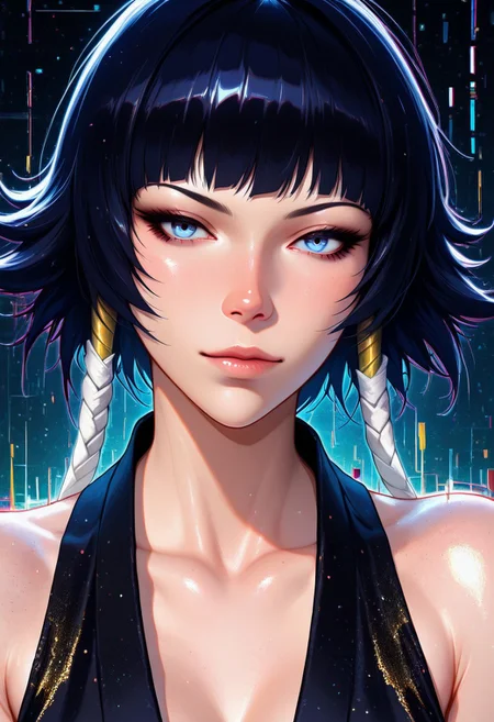 highres, very detailed, amazing quality, masterpiece, createconcept, DS-Illu, 
very aesthetic,
digital painting \(artwork\), glitch art, artwork, glitter, particle effect,
1girl, sui-feng, mature female, face closeup
