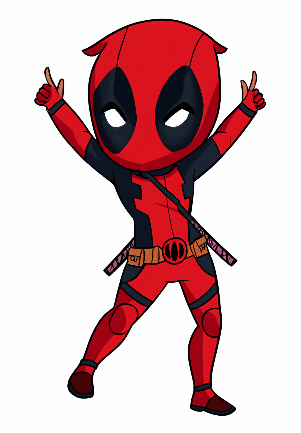 <lora:deadpool_chibi:0.8>, deadpool_chibi, 1boy, solo, dynamic pose, happy, simple background, white background,