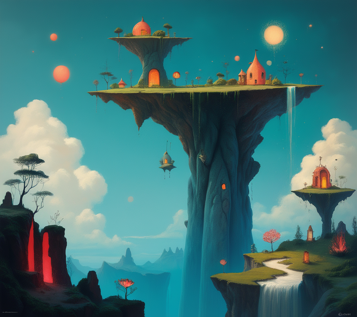 score_9, score_8_up, score_7_up, score_6_up,score_5_up, whimsical, floating island with a magical waterfall, glowing plants, and enchanted creatures, highly detailed, gritty, cinematic, abstract <lora:ponys-dream:.9>