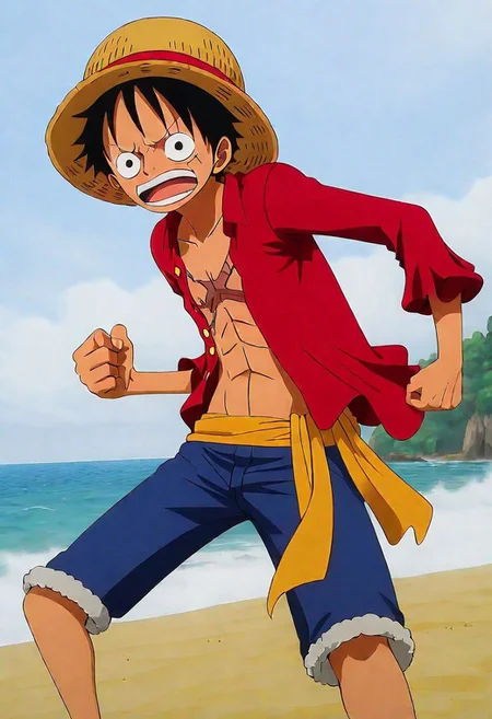 Monkey Di Luffy ( Ungry:1.0)  in the beach